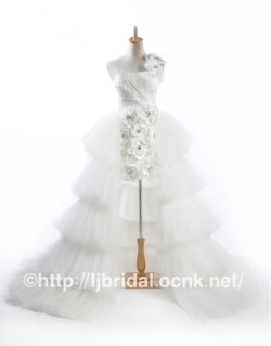 画像1: LJオーダー無料可愛いミニウェディングドレス高品質ロングトレス　結婚写真撮影美容室プリンセスの宮殿