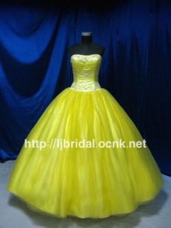 画像1:  LJ高品質お色直しドレス黄色プリンセスお姫編みあげマタニティ 貸衣装より得！声楽舞台