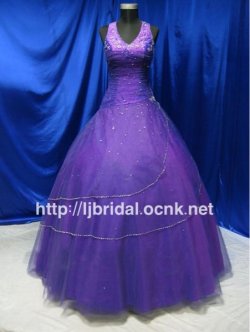 画像1:  LJ高品質お色直しダーク紫ドレス 編みあげ マタニティ 色変更可 声楽　ホルダーネック　貸衣装よりお得 合唱団 