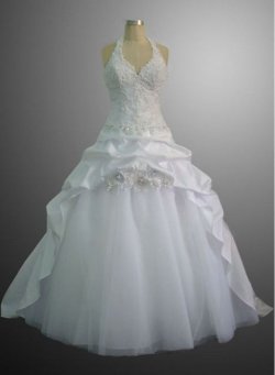 画像1: LJ高品質ウェディングドレス王道ホルダーネック刺繍レース結婚式 衣装撮影発表会 