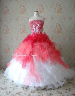 画像1:  LJオーダー高品質ウェディングドレス7点ツーカラーひらひらお姫 舞台 衣裳 結婚 カラードレス　お色直し