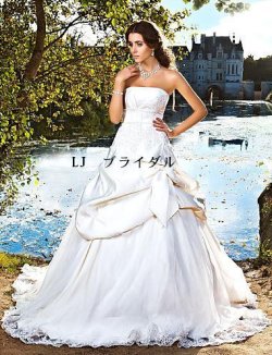 画像1: LJリボン高品質ウェディングドレス6点ビスチェ トレーン海外結婚 ゴージャス結婚式 実物撮影
