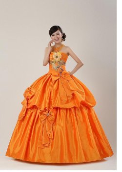 画像1: LJオレンジお色直しお姫リボンパーティーカラードレス仕立て屋 新品 玉虫素材 声楽 