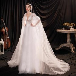 画像1: xyh001 サイズオーダー無料 ウェディングドレス トレーン 結婚式 挙式 二次会 発表会 演奏会 ロング 高品質 ホワイト