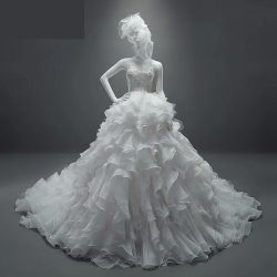 画像1: LJすっごい綺麗プリンセス高品質刺繍レースウェディングドレス