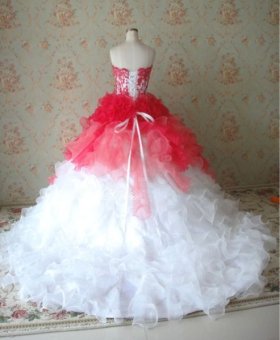 画像:  LJオーダー高品質ウェディングドレス7点ツーカラーひらひらお姫 舞台 衣裳 結婚 カラードレス　お色直し