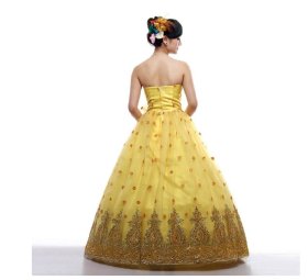 画像:  LJオーダー舞台パーティーカラードレス衣装二次会演出黄色結婚式 宮殿衣装 新作 海外結婚式