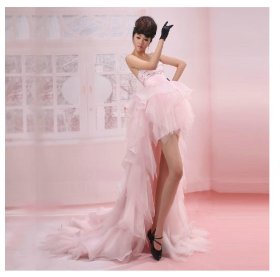 画像: LJ ステージ衣装ピンク可愛い ミニドレス二次会パーティー ロングふわトレーン魔女