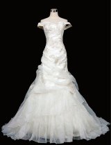 画像: LJ 刺繍レース王室結婚マーメイド高品質ウェディングドレス王道　