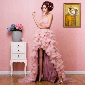 画像:  LJ超可愛ベビーピンク&深ピンクシルクサテン二次会カラードレス   高品質結婚式キュートお姫様