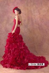 画像: LJワイン赤#フレア&フラット#カラードレス多色サイズオーダー#編み上げ#マタニティ対応#本格結婚式ドレス