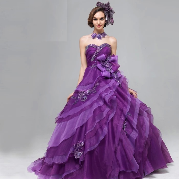 Lj 濃い紫 カラードレス 結婚式 ハワイ 二次会 オーダー 発表会 本格結婚式ドレス エルジェーストア